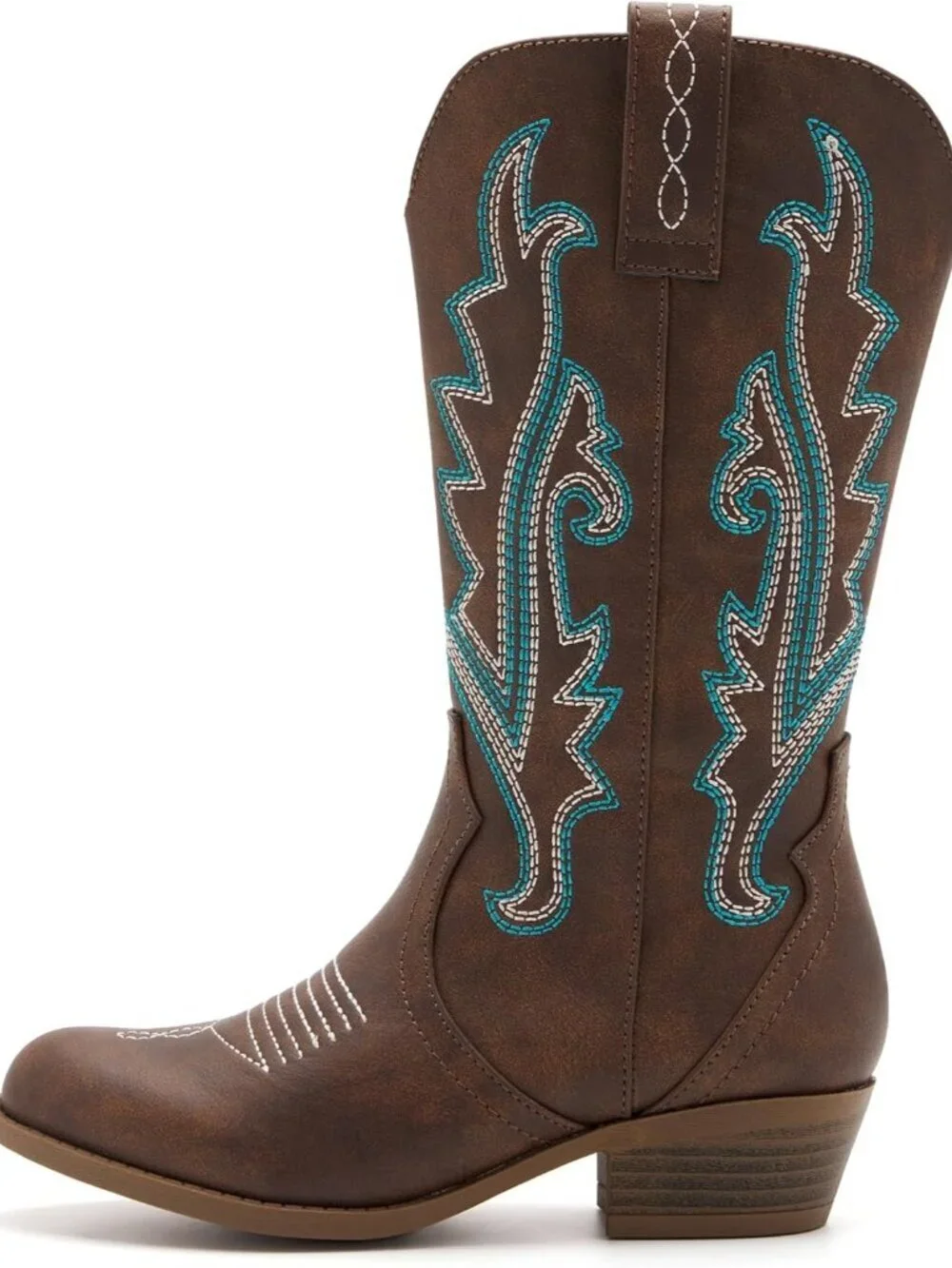 Girls Brown Embroidered Cowgirl Stylish Girls Mid Calf Riding Kids Shoes Boots